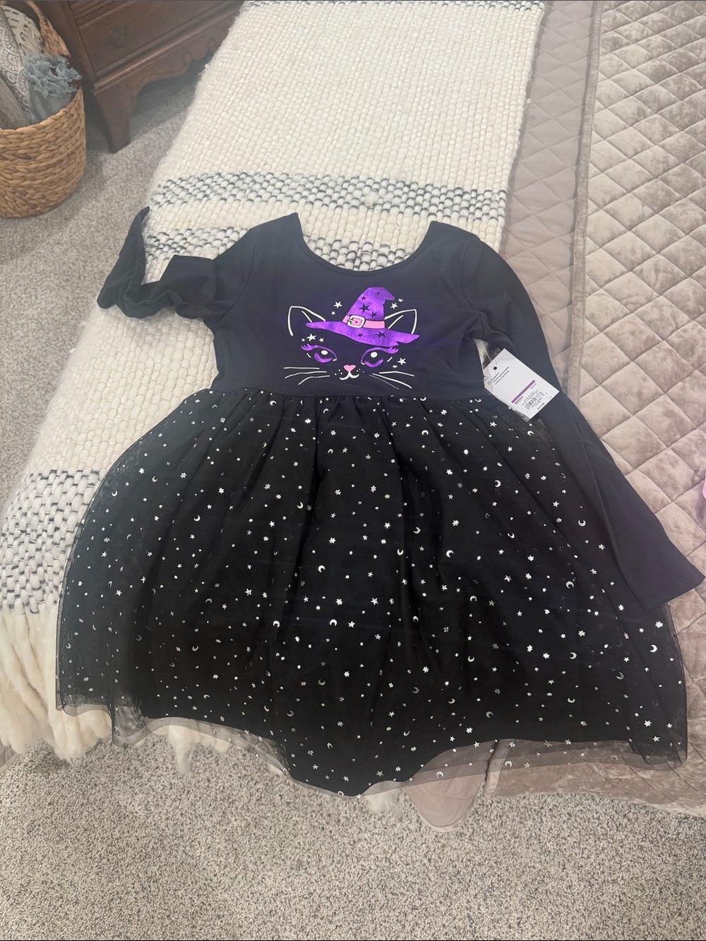 jumping beans Black Witch Cat Tulle Dress with Purple Hat Graphic